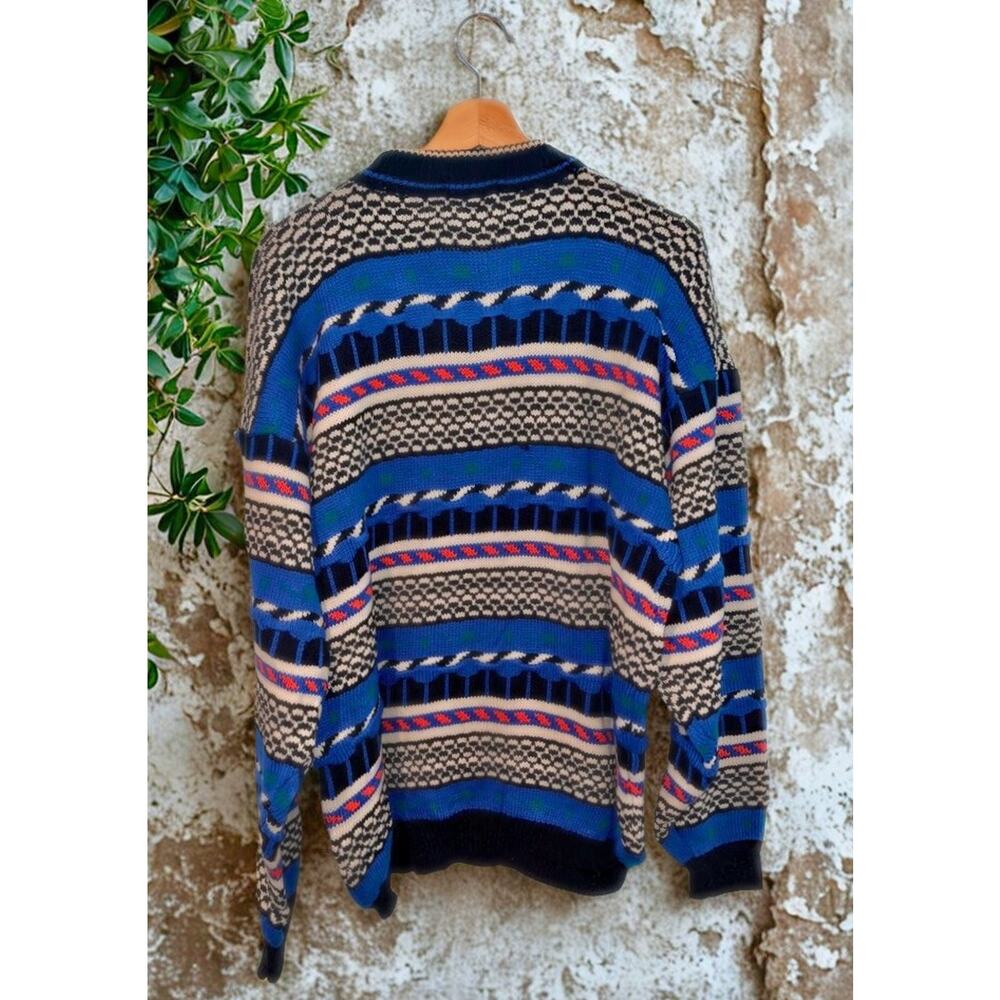Lightning Bolt Vintage Multicolor Crewneck Sweater Biggie Coogi Style Men's XL - Picture 3 of 7